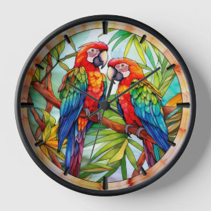 Colourful Parrots Stained Glass Clock