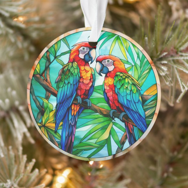 Colourful Parrots Stained Glass Ornament (Tree)