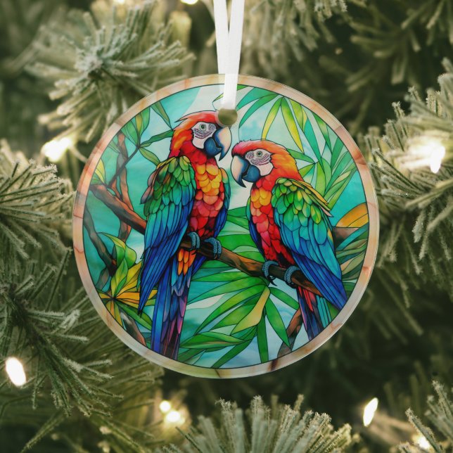 Colourful Parrots Stained Glass Tree Decoration (Insitu)