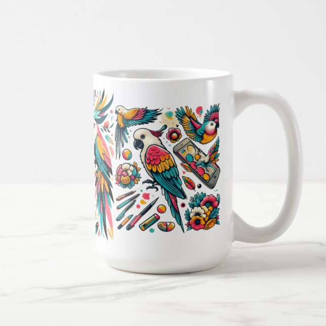 Colourful Parrots Tropical Art Coffee Mug (Right)