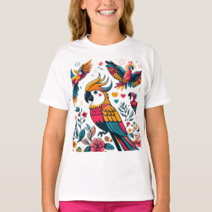 Colourful Parrots Tropical Art T-Shirt