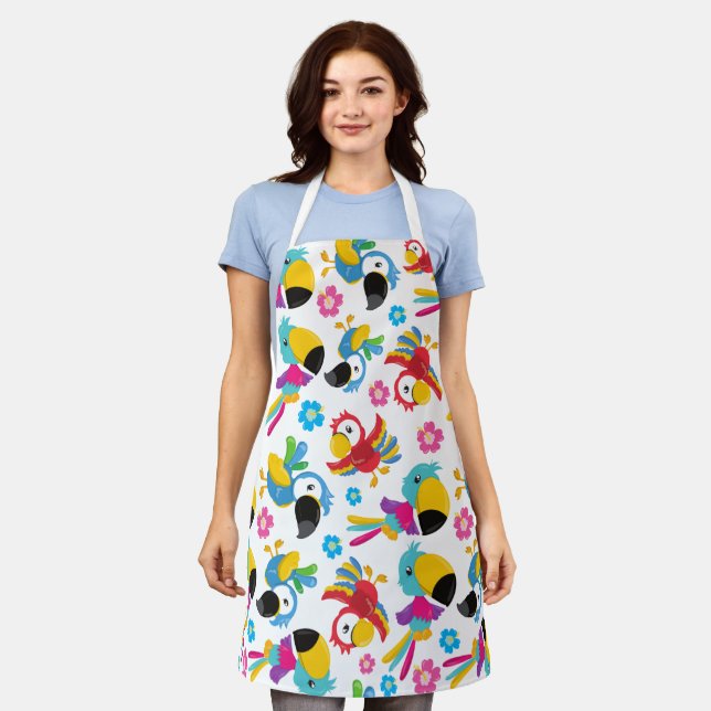 Colourful Parrots, Tropical Parrots, Birds, Flower Apron (Worn)