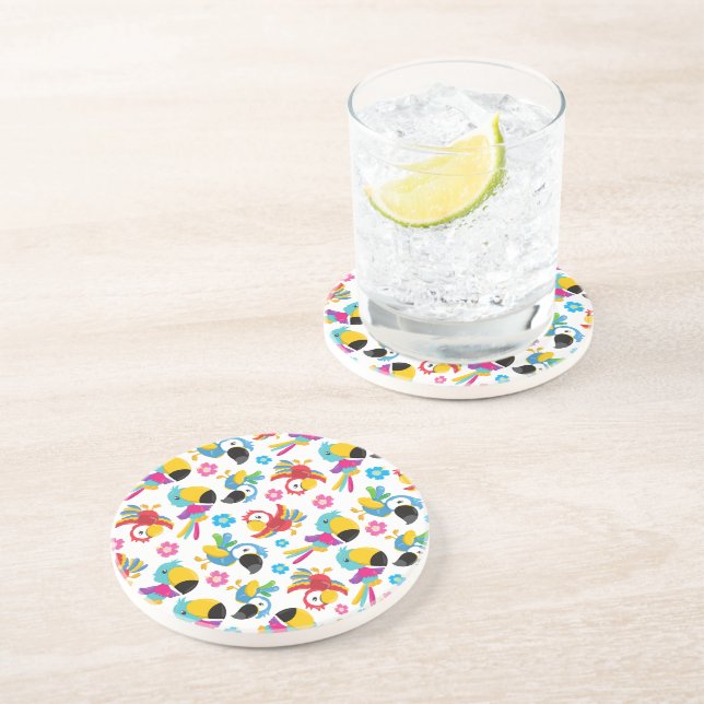 Colourful Parrots, Tropical Parrots, Birds, Flower Coaster (Side)