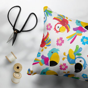 Colourful Parrots, Tropical Parrots, Birds, Flower Decorative Cushion