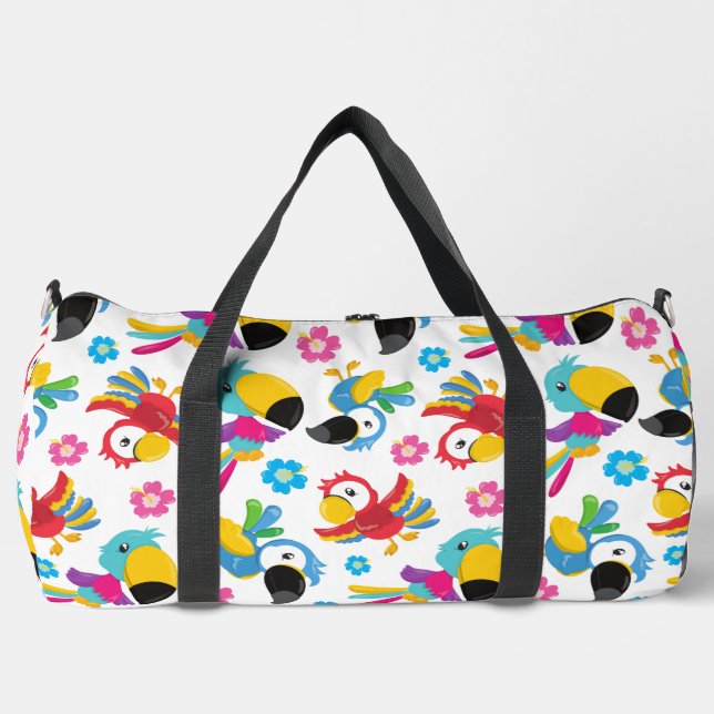 Colourful Parrots, Tropical Parrots, Birds, Flower Duffle Bag (Front)