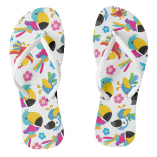 Colourful Parrots, Tropical Parrots, Birds, Flower Flip Flops