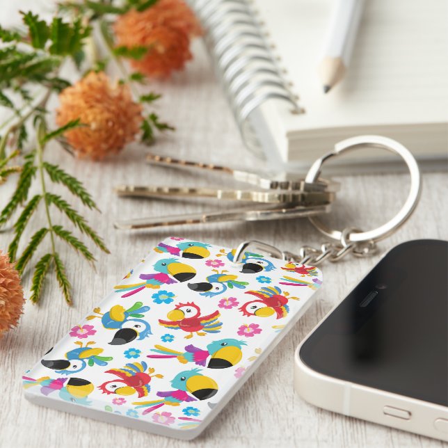 Colourful Parrots, Tropical Parrots, Birds, Flower Key Ring (Front Right)