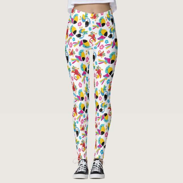Colourful Parrots, Tropical Parrots, Birds, Flower Leggings (Front)