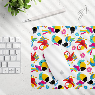 Colourful Parrots, Tropical Parrots, Birds, Flower Mouse Mat