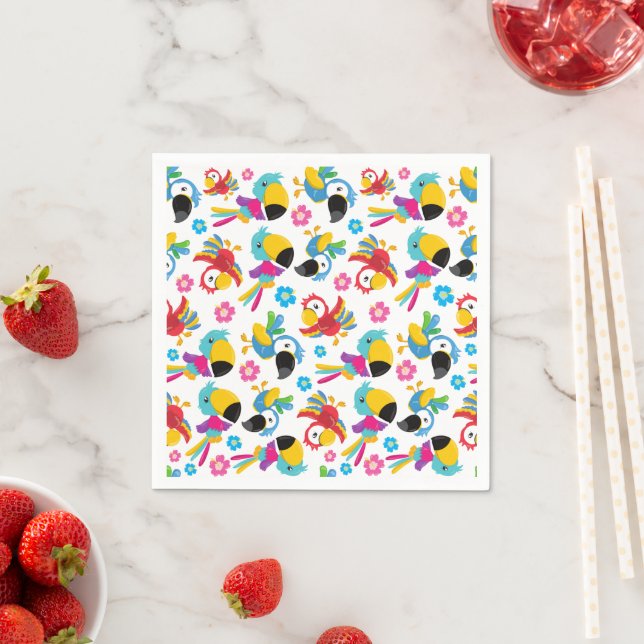Colourful Parrots, Tropical Parrots, Birds, Flower Napkin (Insitu)