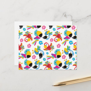 Colourful Parrots, Tropical Parrots, Birds, Flower Postcard