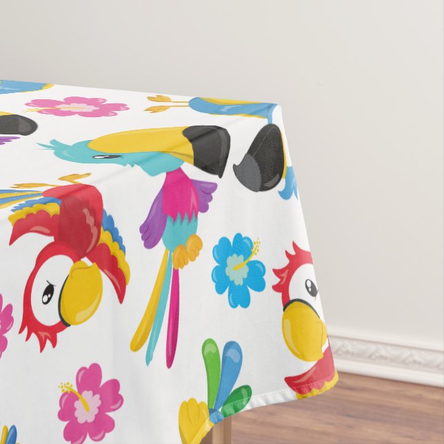 Colourful Parrots, Tropical Parrots, Birds, Flower Tablecloth (In Situ)