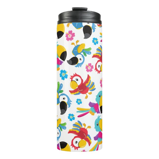 Colourful Parrots, Tropical Parrots, Birds, Flower Thermal Tumbler (Front)