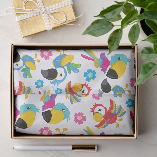 Colourful Parrots, Tropical Parrots, Birds, Flower Tissue Paper (Gift)