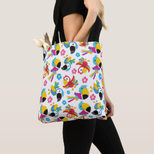 Colourful Parrots, Tropical Parrots, Birds, Flower Tote Bag