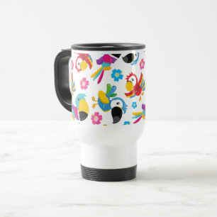 Colourful Parrots, Tropical Parrots, Birds, Flower Travel Mug