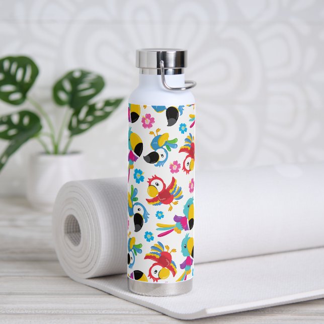 Colourful Parrots, Tropical Parrots, Birds, Flower Water Bottle (Yoga)
