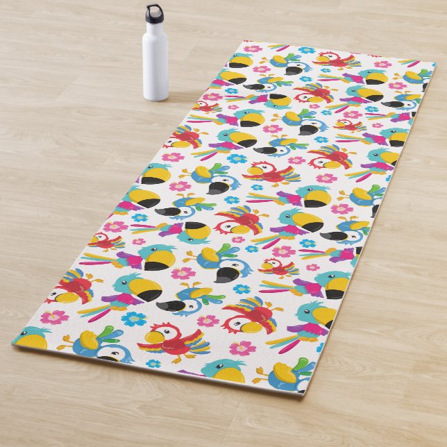 Colourful Parrots, Tropical Parrots, Birds, Flower Yoga Mat (In Situ)