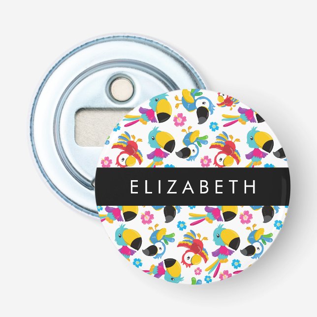 Colourful Parrots, Tropical Parrots, Your Name Bottle Opener (Front)