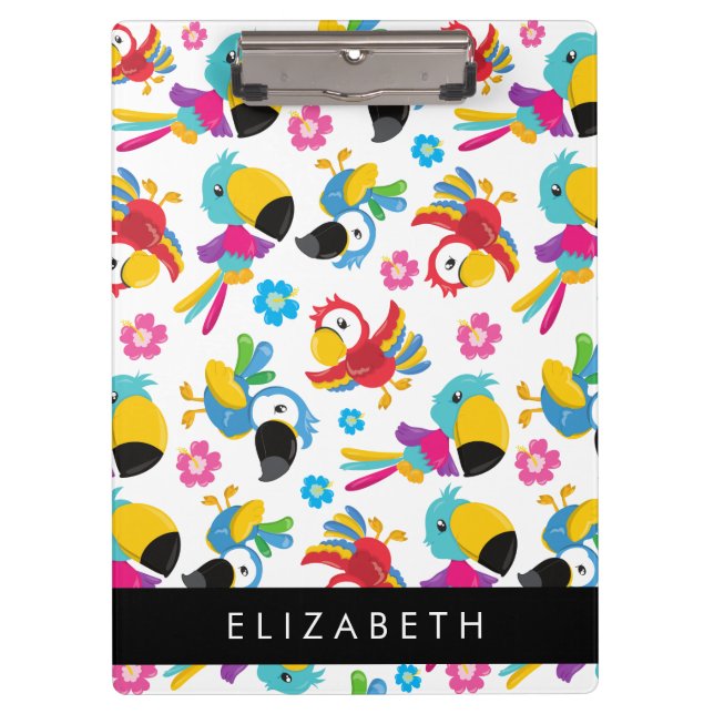 Colourful Parrots, Tropical Parrots, Your Name Clipboard (Front)
