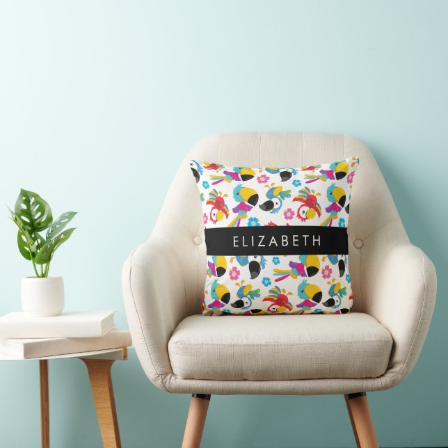 Colourful Parrots, Tropical Parrots, Your Name Cushion (Chair)