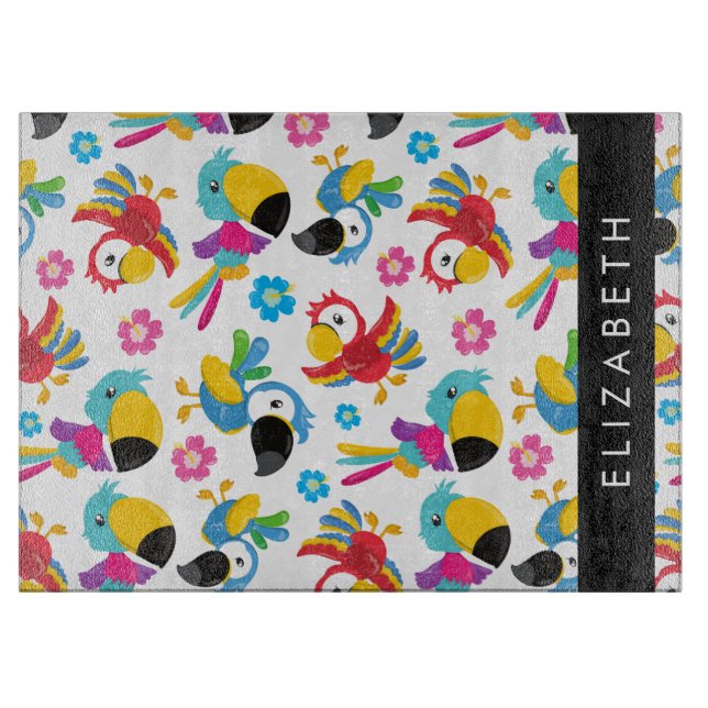 Colourful Parrots, Tropical Parrots, Your Name Cutting Board (Front)