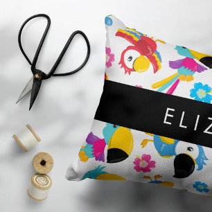 Colourful Parrots, Tropical Parrots, Your Name Decorative Cushion