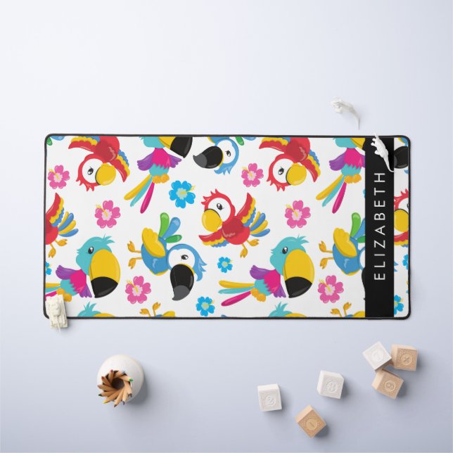 Colourful Parrots, Tropical Parrots, Your Name Desk Mat (Kids Table)