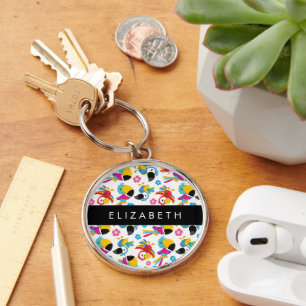 Colourful Parrots, Tropical Parrots, Your Name Key Ring