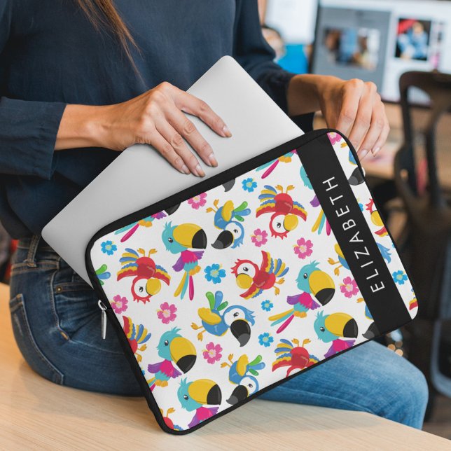 Colourful Parrots, Tropical Parrots, Your Name Laptop Sleeve (Creator Uploaded)