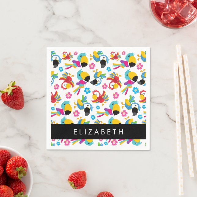 Colourful Parrots, Tropical Parrots, Your Name Napkin (Insitu)