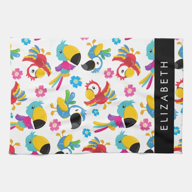 Colourful Parrots, Tropical Parrots, Your Name Tea Towel (Horizontal)