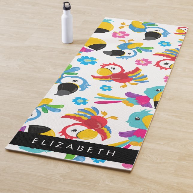 Colourful Parrots, Tropical Parrots, Your Name Yoga Mat (In Situ)