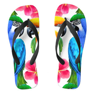 Colourful Parrots with Tropical Flowers  Flip Flops