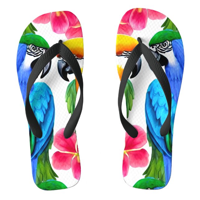 Colourful Parrots with Tropical Flowers  Flip Flops (Footbed)
