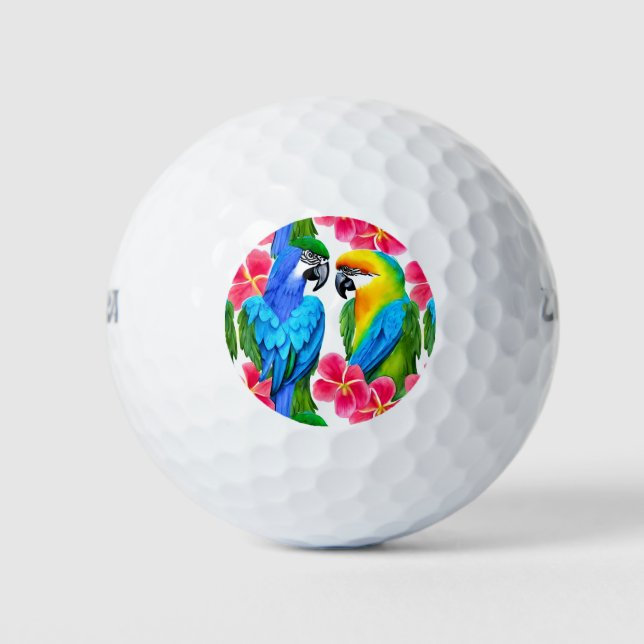 Colourful Parrots with Tropical Flowers Golf Balls (Front)