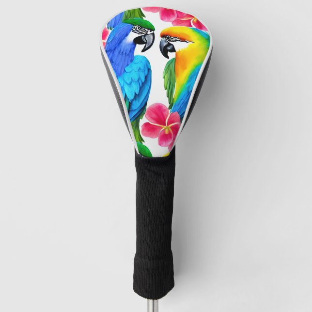 Colourful Parrots with Tropical Flowers  Golf Head Cover (Front)
