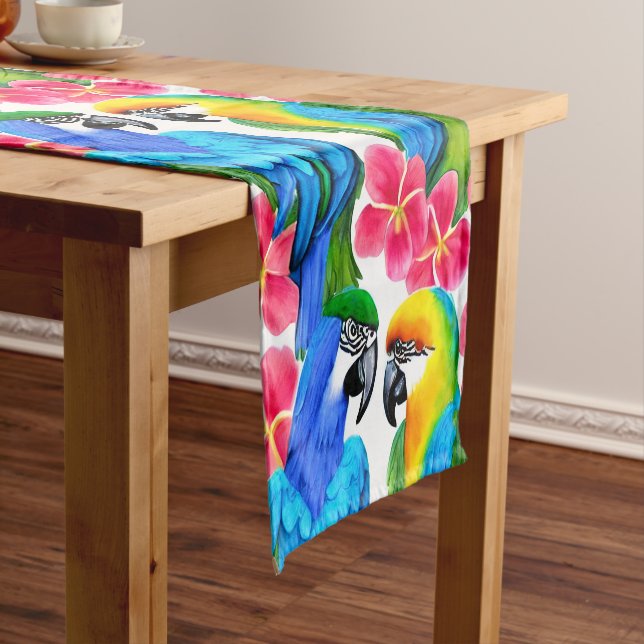 Colourful Parrots with Tropical Flowers  Short Table Runner (In Situ)