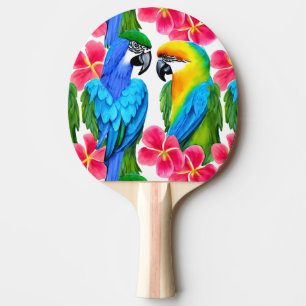 Colourful Parrots with Tropical Flowers Throw Pill Ping Pong Paddle