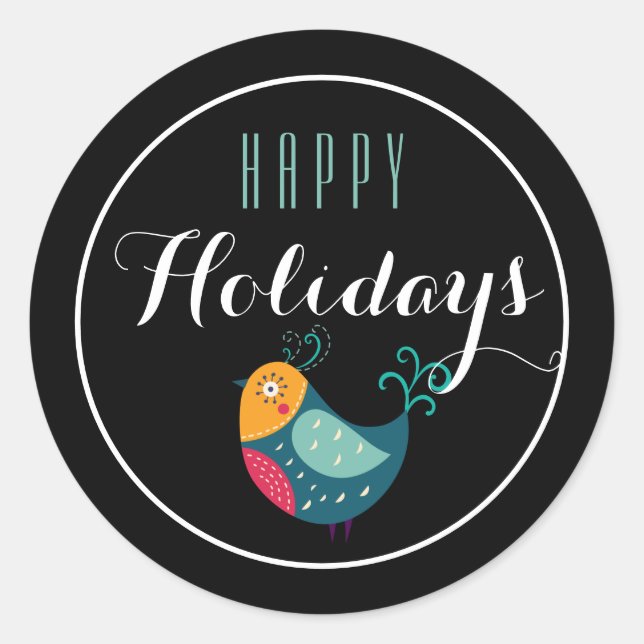 Colourful Partridge Happy Holiday Sticker (Front)
