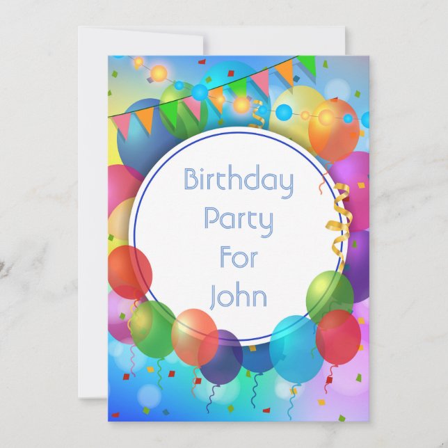 Colourful Party Balloons Invitation (Front)