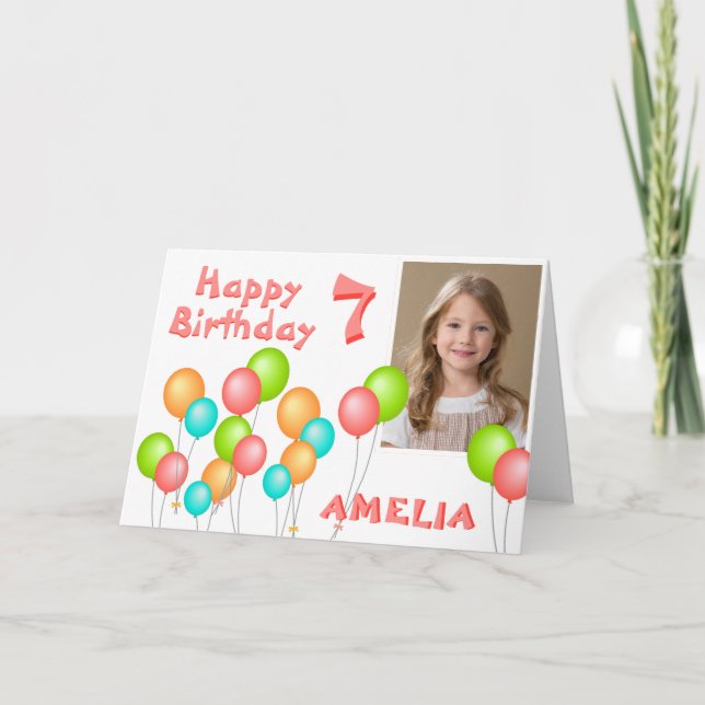 Colourful Party Balloons Kid Birthday Photo Card (Front)