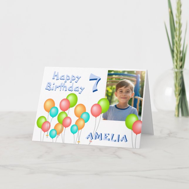 Colourful Party Balloons Kid Birthday Photo Card (Front)