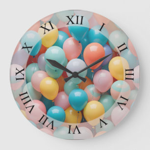 Colourful Party Balloons Pattern  Large Clock