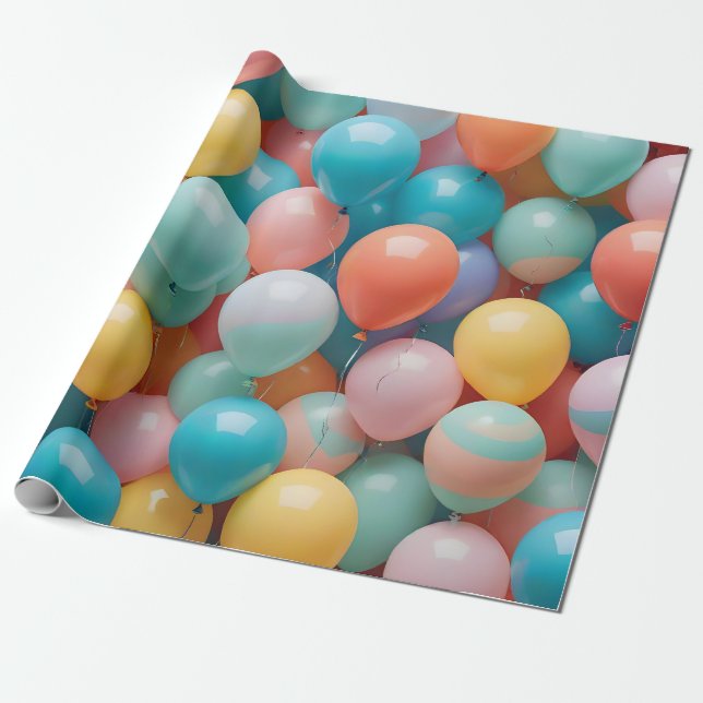 Colourful Party Balloons Pattern  Wrapping Paper (Unrolled)