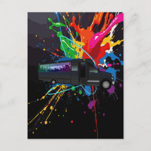Colourful Party Bus Paint Splatter Nightlife Postcard
