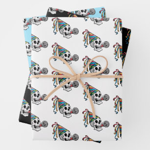Colourful Party Skull Wrapping Paper Sheet