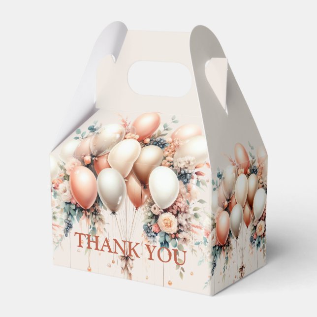Colourful Party White Peach Floral Balloons Favour Box (Front Side)