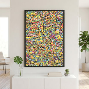 Colourful Pastel Abstract Geometric Doodle Pattern Poster