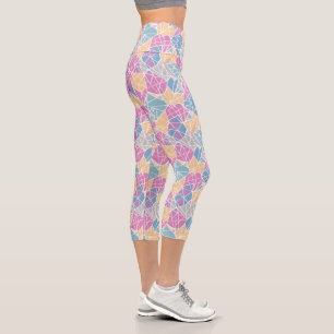 Colourful Pastel Abstract Geometric Shapes Lines Capri Leggings